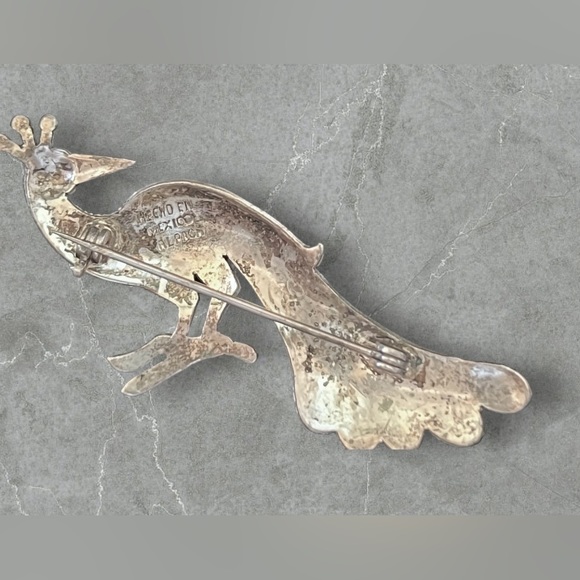 Old DESIGNER Hecho En Mexico Silver - Fantasy Peacock Bird Brooch Pin - Picture 2 of 4